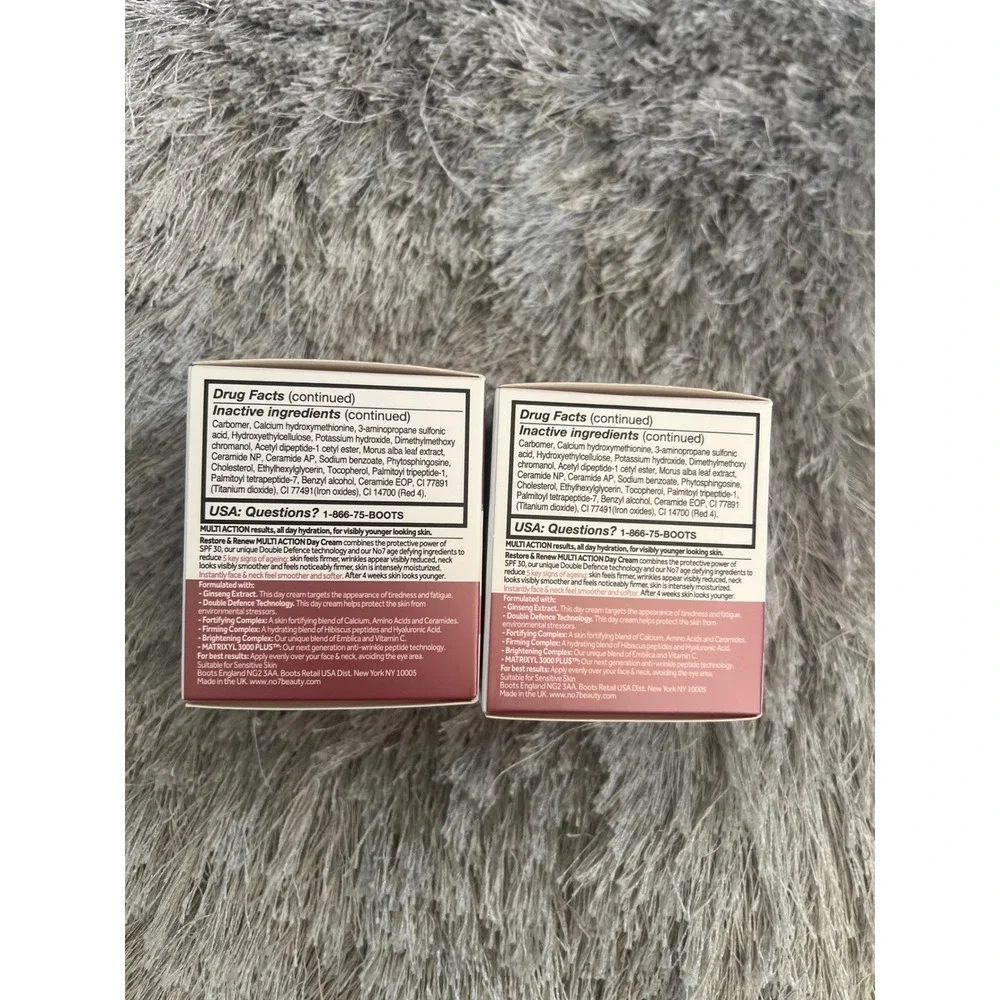 No7‎ Restore & Renew Face & Neck Multi Action Day Cream SPF 30 1.69oz Lot of 2